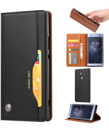 Sony Xperia XA2 Lederen Wallet Stand Hoesje Zwart Hoesjes