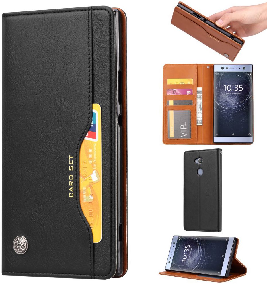 Sony Xperia XA2 Lederen Wallet Stand Hoesje Zwart afbeelding 1