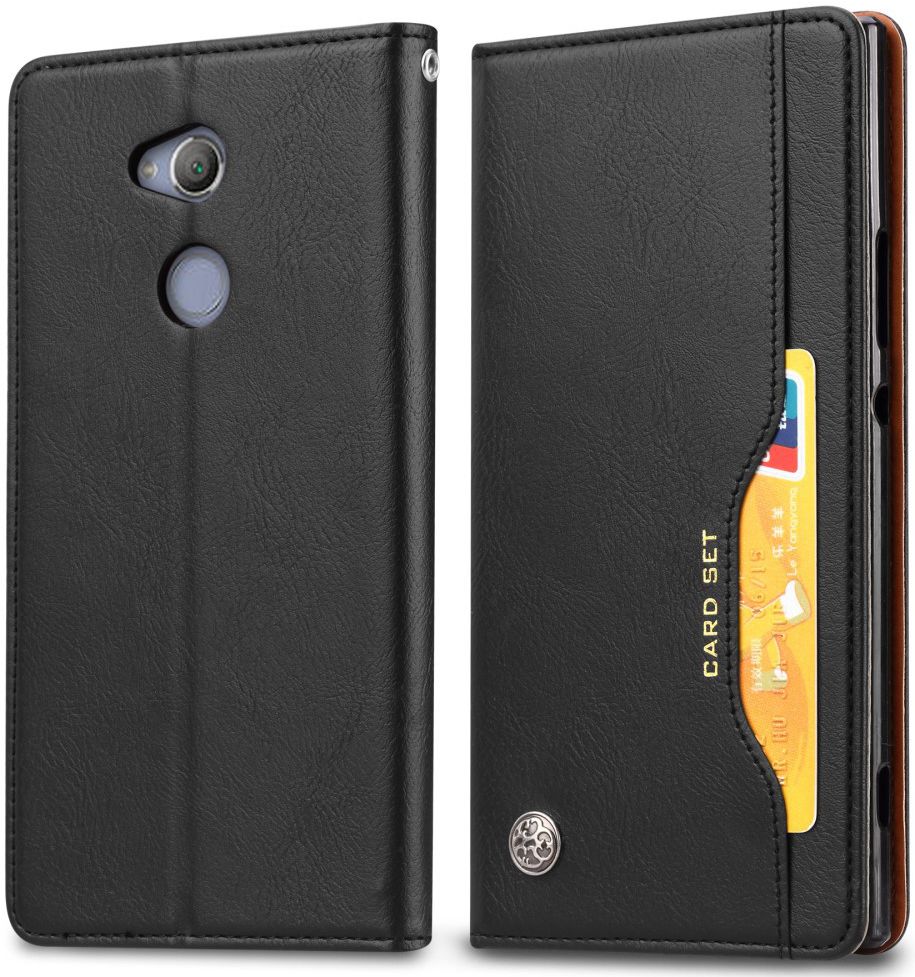 Sony Xperia XA2 Lederen Wallet Stand Hoesje Zwart afbeelding 2