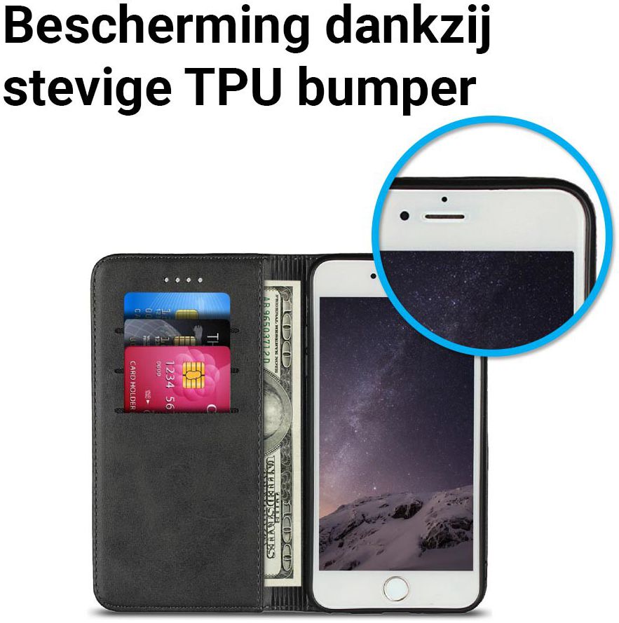 Apple iPhone 8 / 7 Hoesje Premium Book Case Kunst Leer Zwart afbeelding 4