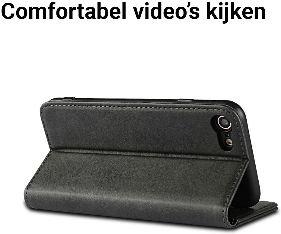 Apple iPhone 8 / 7 Hoesje Premium Book Case Kunst Leer Zwart afbeelding 5