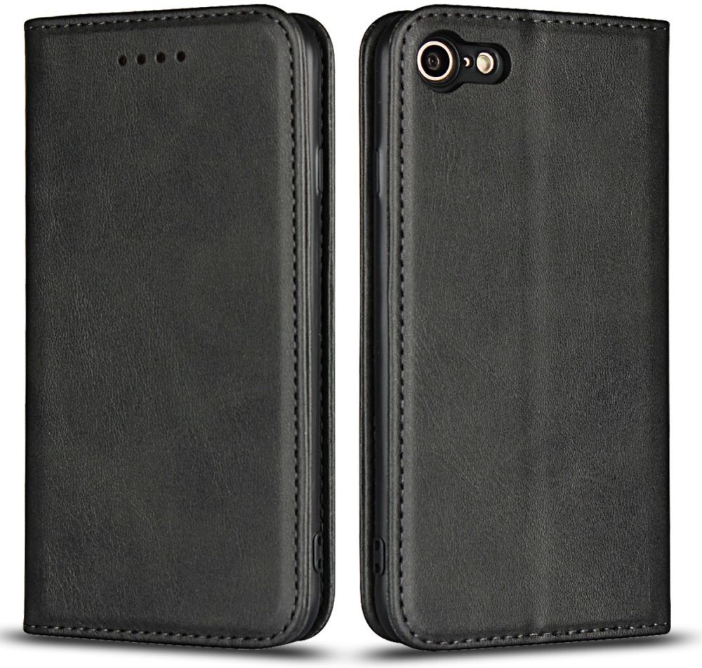 Apple iPhone 8 / 7 Hoesje Premium Book Case Kunst Leer Zwart afbeelding 2