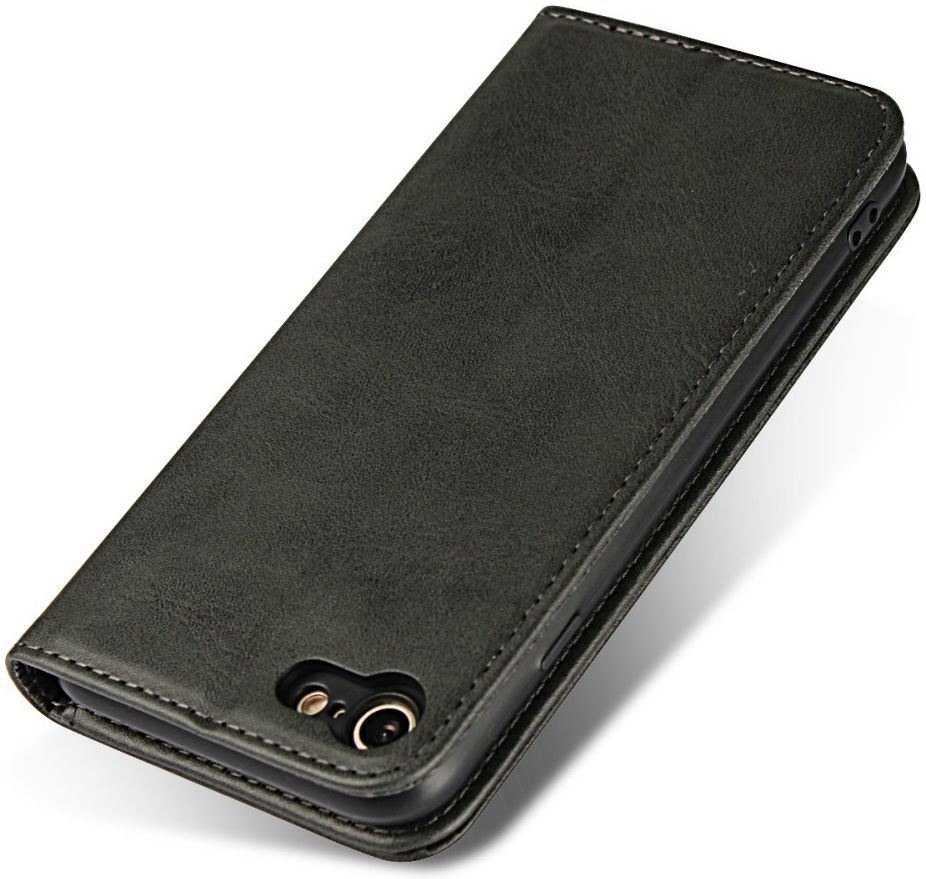 Apple iPhone 8 / 7 Hoesje Premium Book Case Kunst Leer Zwart afbeelding 7