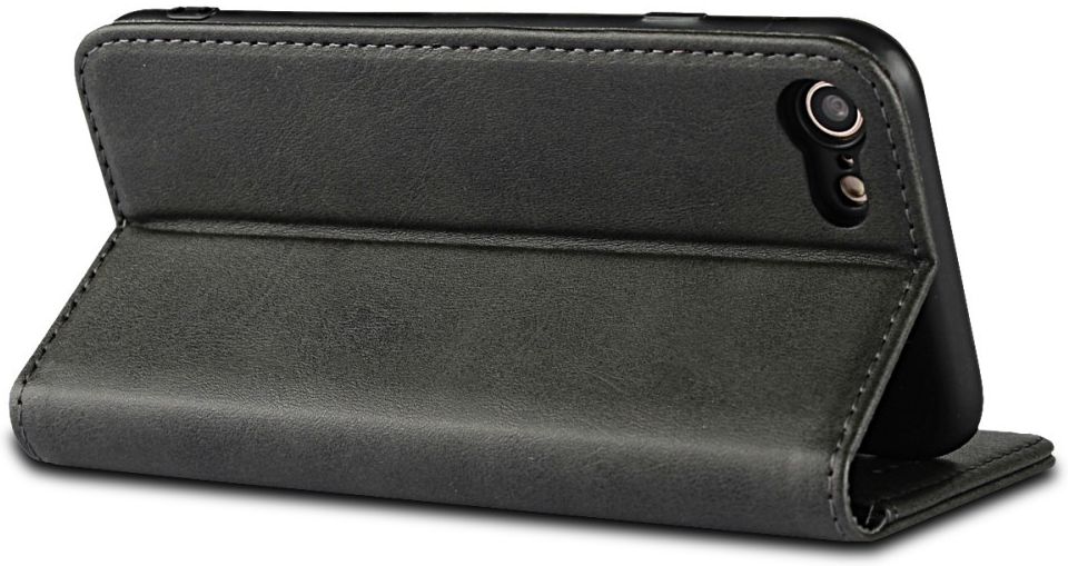 Apple iPhone 8 / 7 Hoesje Premium Book Case Kunst Leer Zwart afbeelding 10
