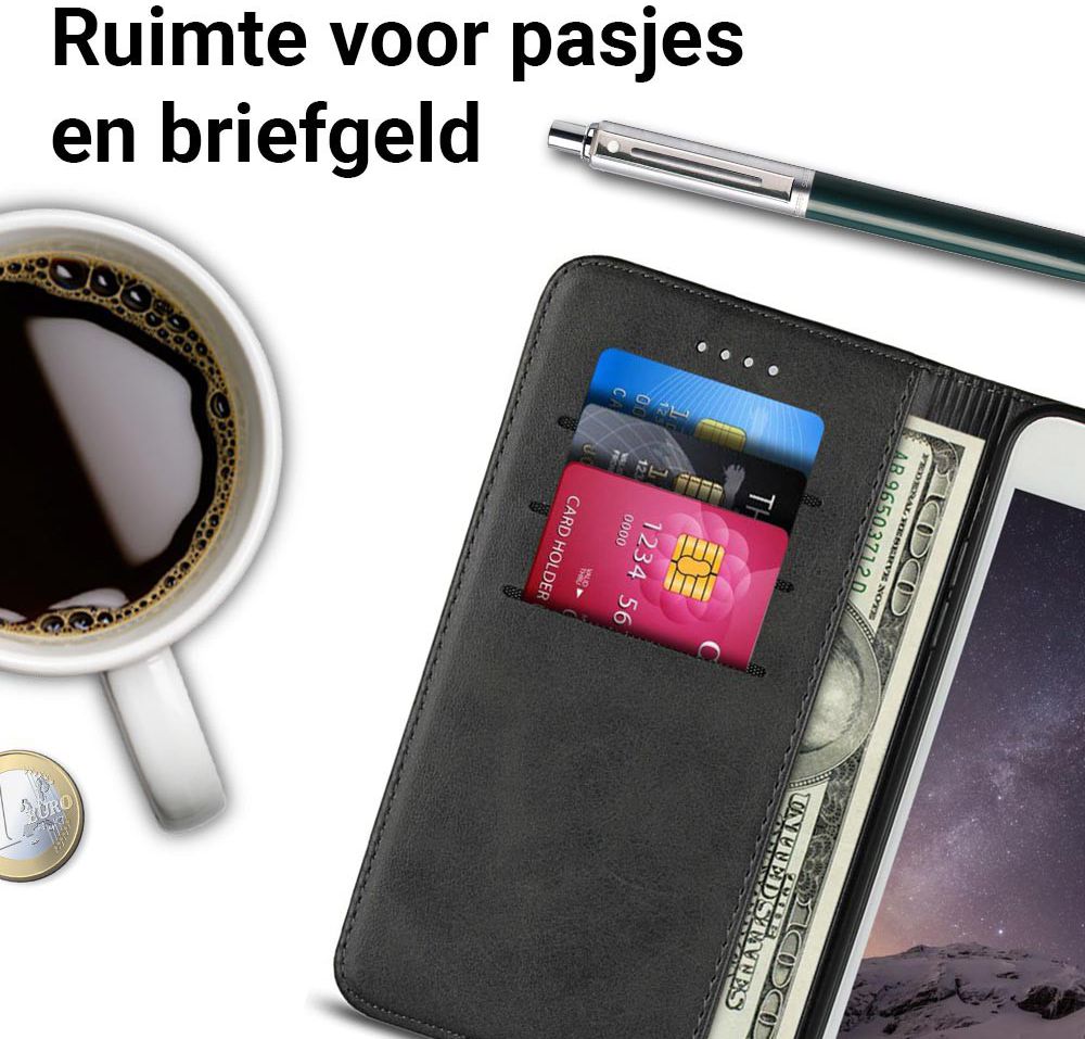 Apple iPhone 8 / 7 Hoesje Premium Book Case Kunst Leer Zwart afbeelding 3