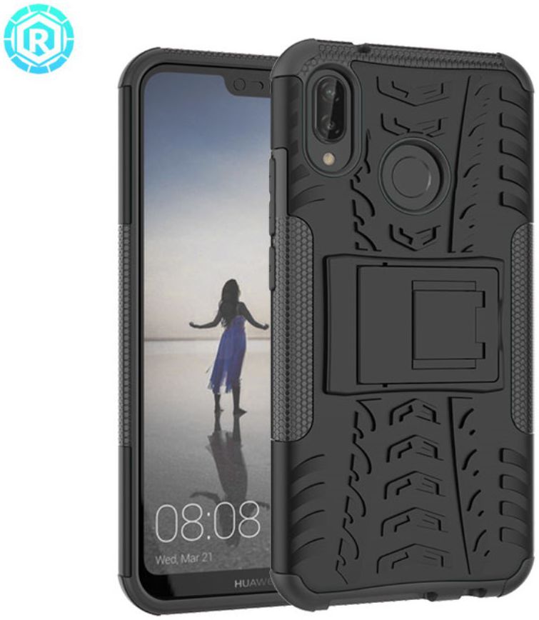 Huawei P20 Lite Robuust Hybride Hoesje Zwart afbeelding 5