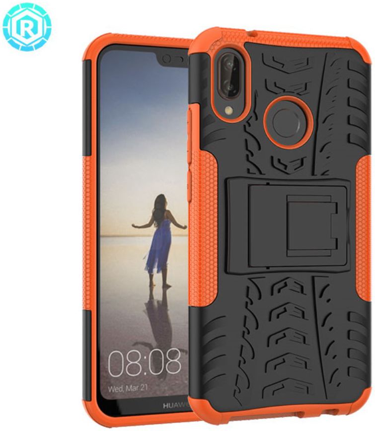 Huawei P20 Lite Robuust Hybride Hoesje Oranje afbeelding 2