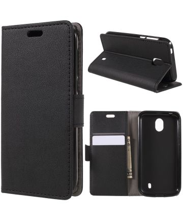 Nokia 1 Lederen Wallet Stand Hoesje Zwart Hoesjes