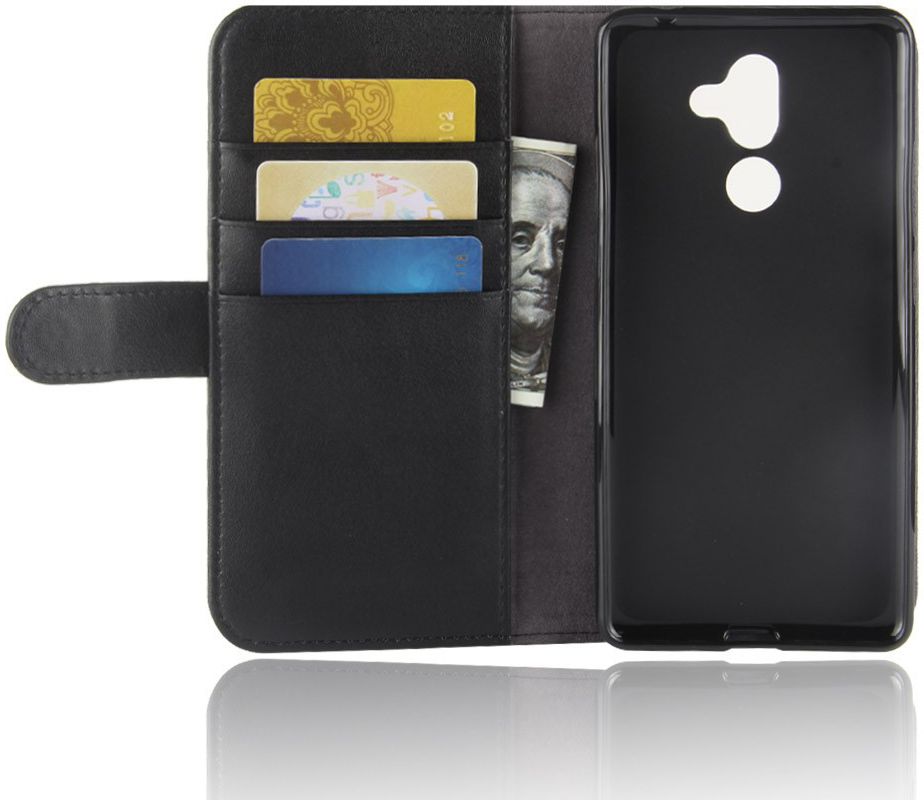 Nokia 7 Plus Echt Lederen Wallet Stand Hoesje Zwart afbeelding 4