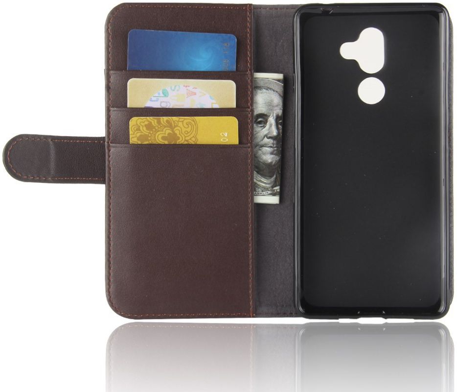 Nokia 7 Plus Echt Lederen Wallet Stand Hoesje Bruin afbeelding 3
