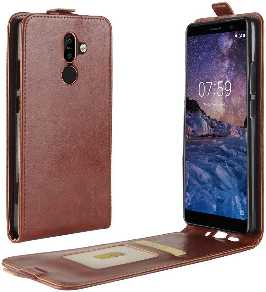 Nokia 7 Plus Verticaal Flip Hoesje Bruin afbeelding 1