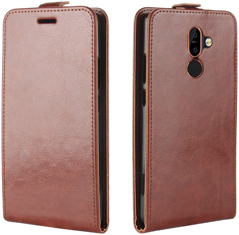 Nokia 7 Plus Verticaal Flip Hoesje Bruin afbeelding 2