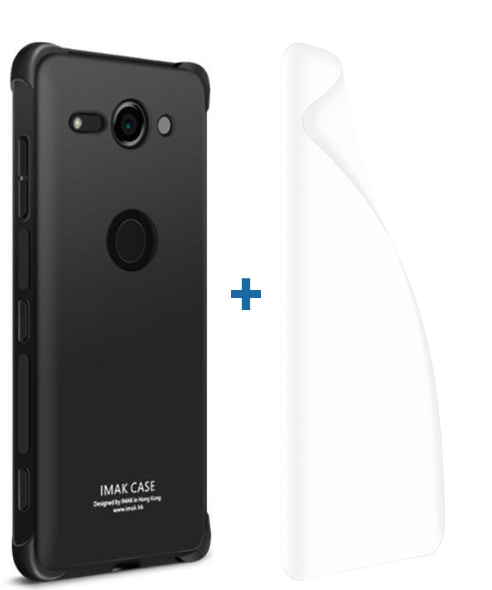 IMAK Sony Xperia XZ2 Compact Hoesje met Screenprotector Metaal Zwart afbeelding 7