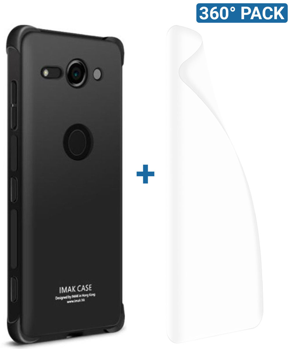 IMAK Sony Xperia XZ2 Compact Hoesje met Screenprotector Metaal Zwart afbeelding 1