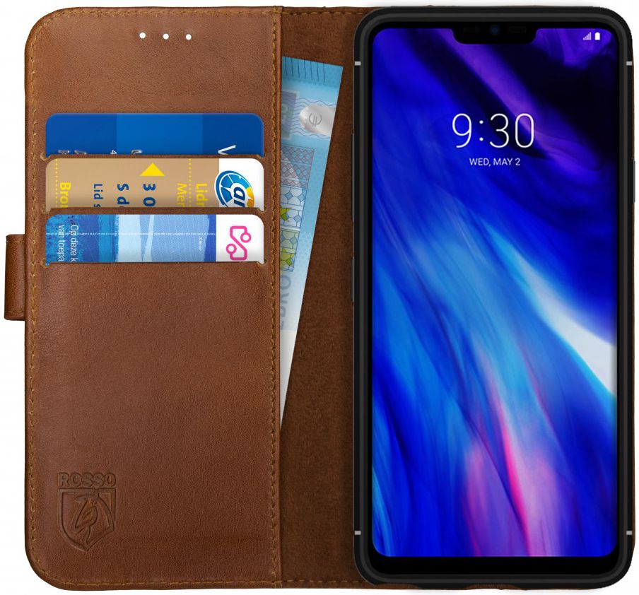 Rosso Deluxe LG G7 Hoesje Echt Leer Book Case Bruin afbeelding 1