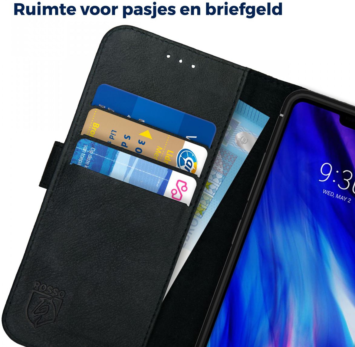 Rosso Deluxe LG G7 Hoesje Echt Leer Book Case Zwart afbeelding 6
