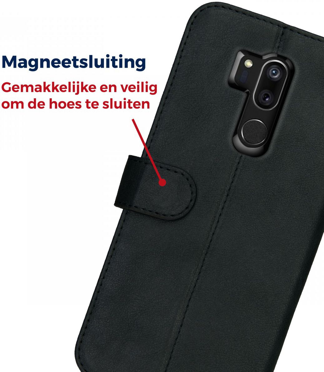 Rosso Deluxe LG G7 Hoesje Echt Leer Book Case Zwart afbeelding 11
