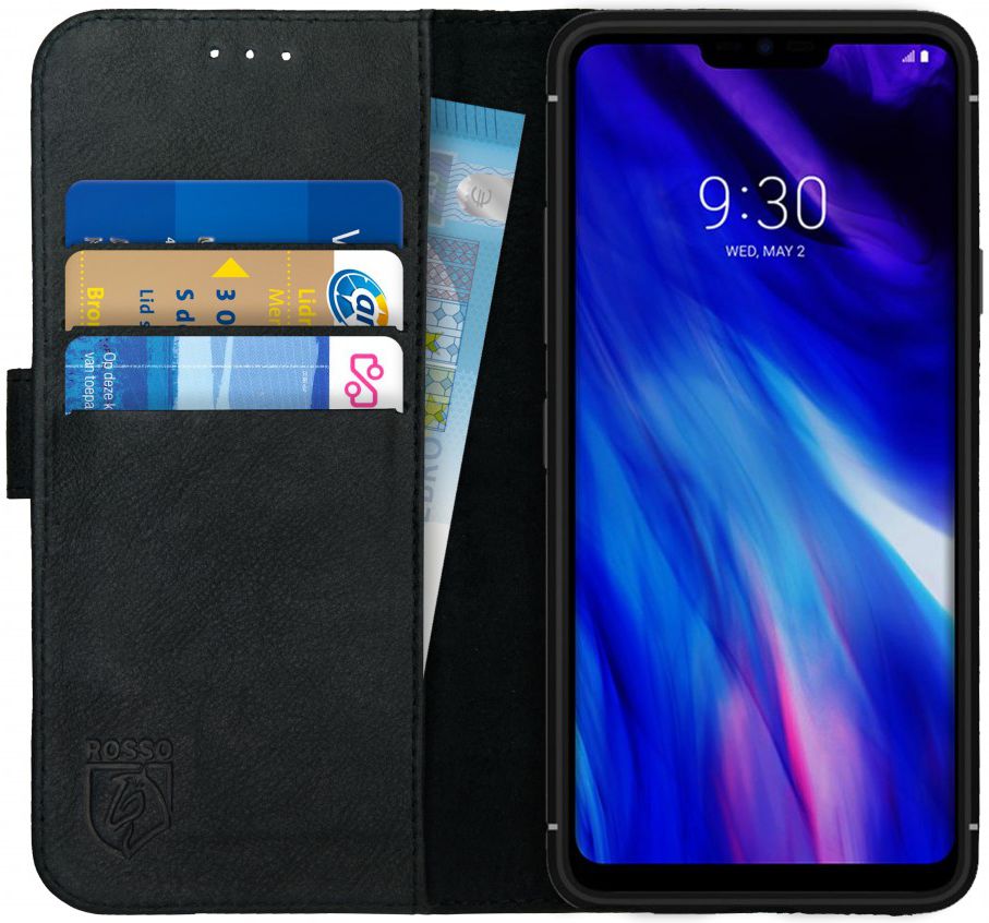 Rosso Deluxe LG G7 Hoesje Echt Leer Book Case Zwart afbeelding 1