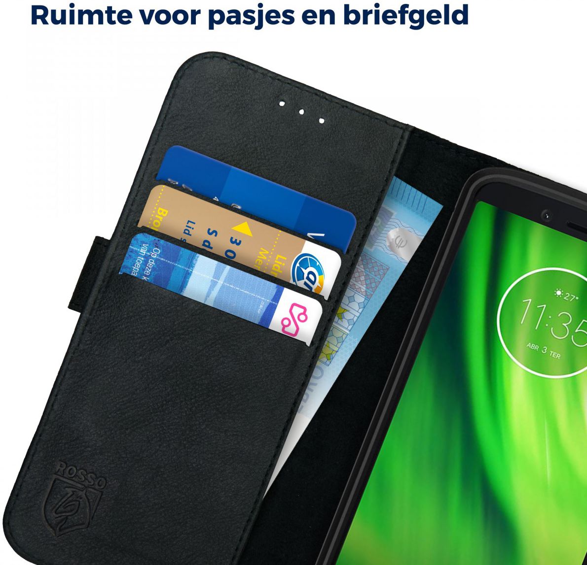 Rosso Deluxe Motorola Moto G6 Hoesje Echt Leer Book Case Zwart afbeelding 6