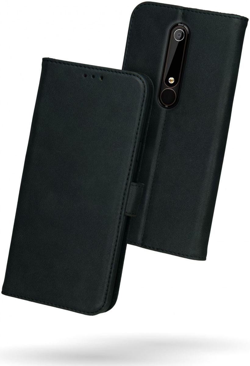 Rosso Deluxe Nokia 6 (2018) Hoesje Echt Leer Book Case Zwart afbeelding 2