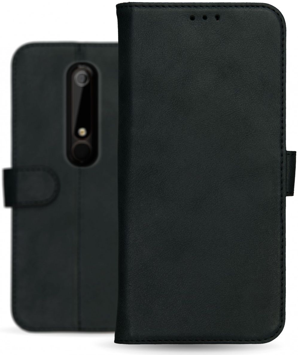 Rosso Deluxe Nokia 6 (2018) Hoesje Echt Leer Book Case Zwart afbeelding 13