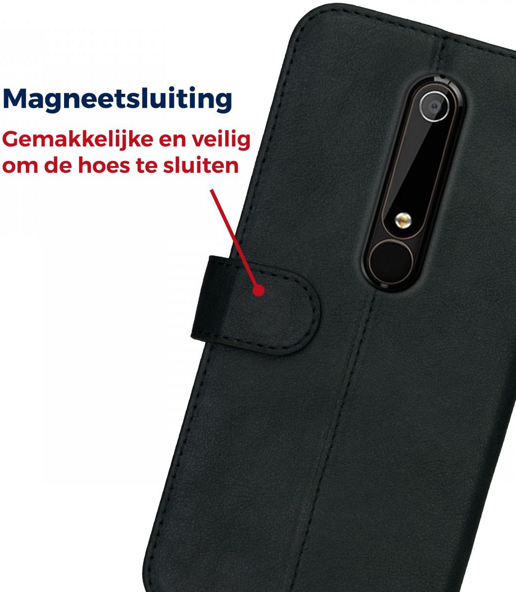 Rosso Deluxe Nokia 6 (2018) Hoesje Echt Leer Book Case Zwart afbeelding 10