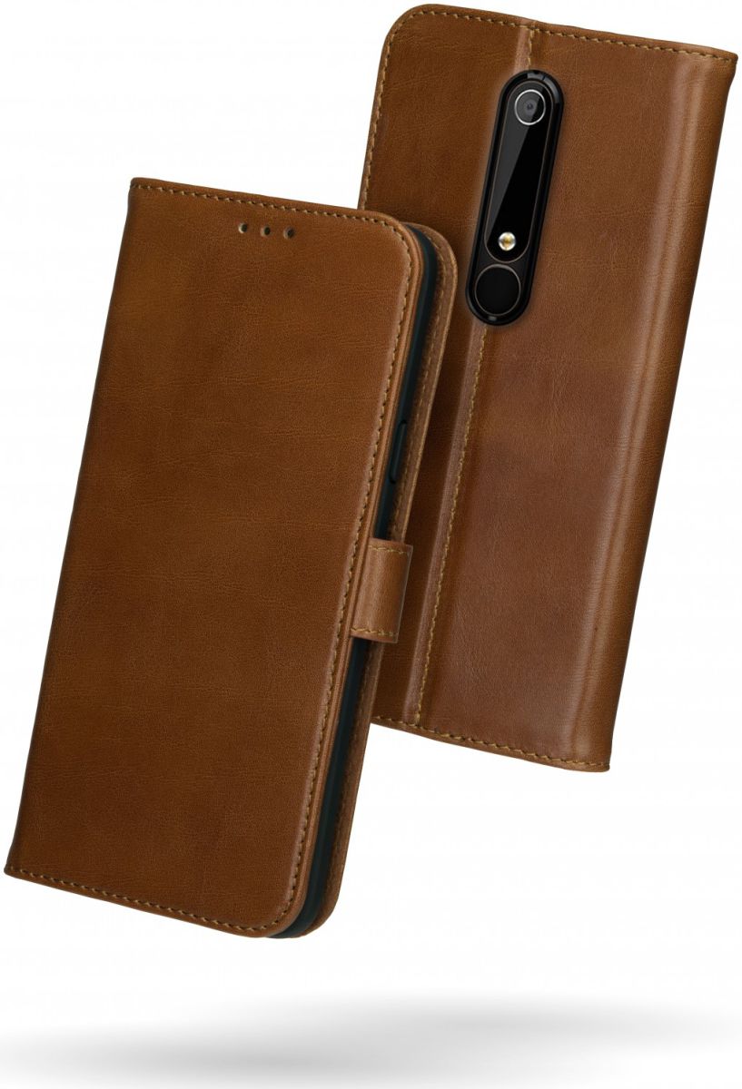 Rosso Deluxe Nokia 6 (2018) Hoesje Echt Leer Book Case Bruin afbeelding 2