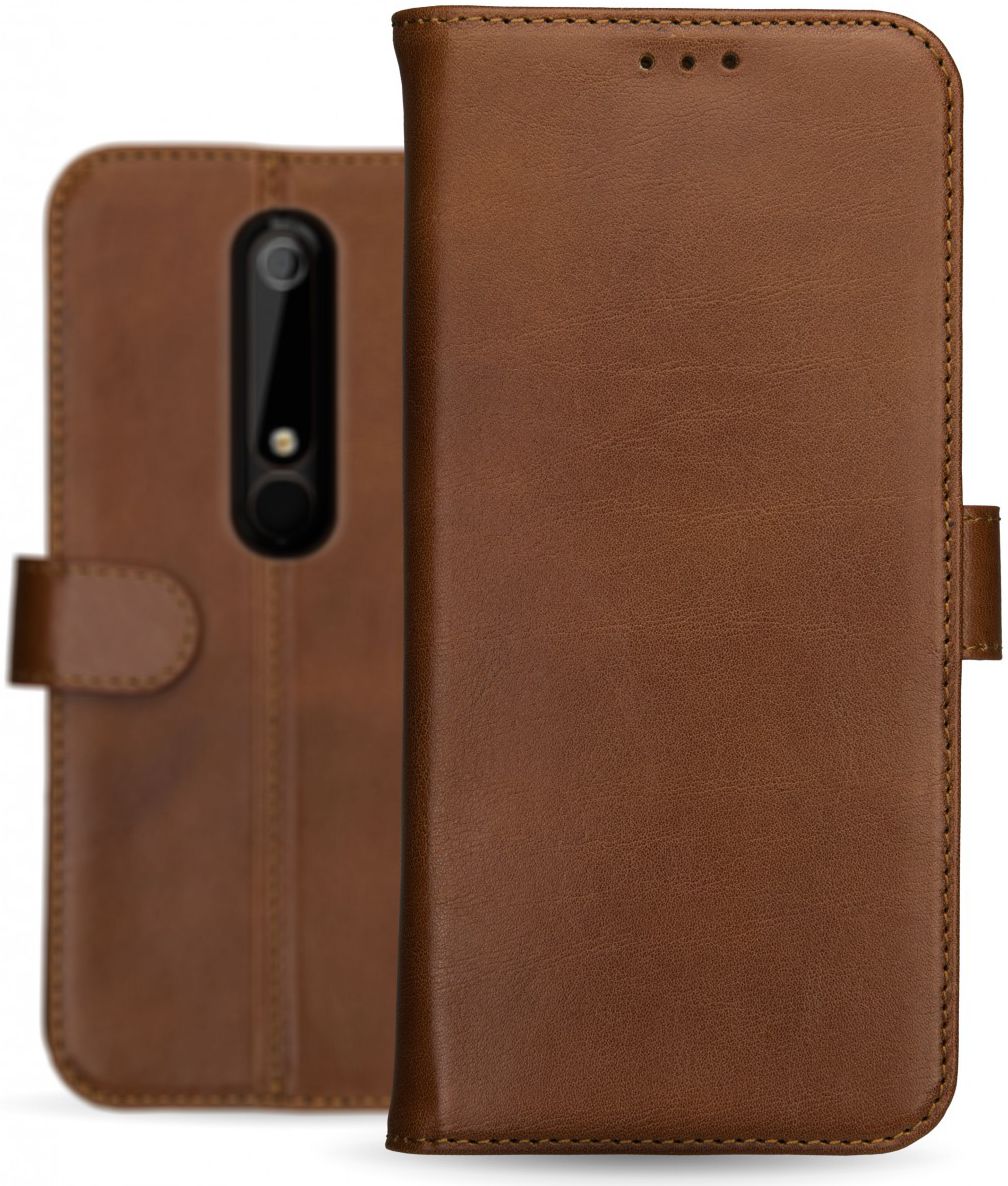 Rosso Deluxe Nokia 6 (2018) Hoesje Echt Leer Book Case Bruin afbeelding 12