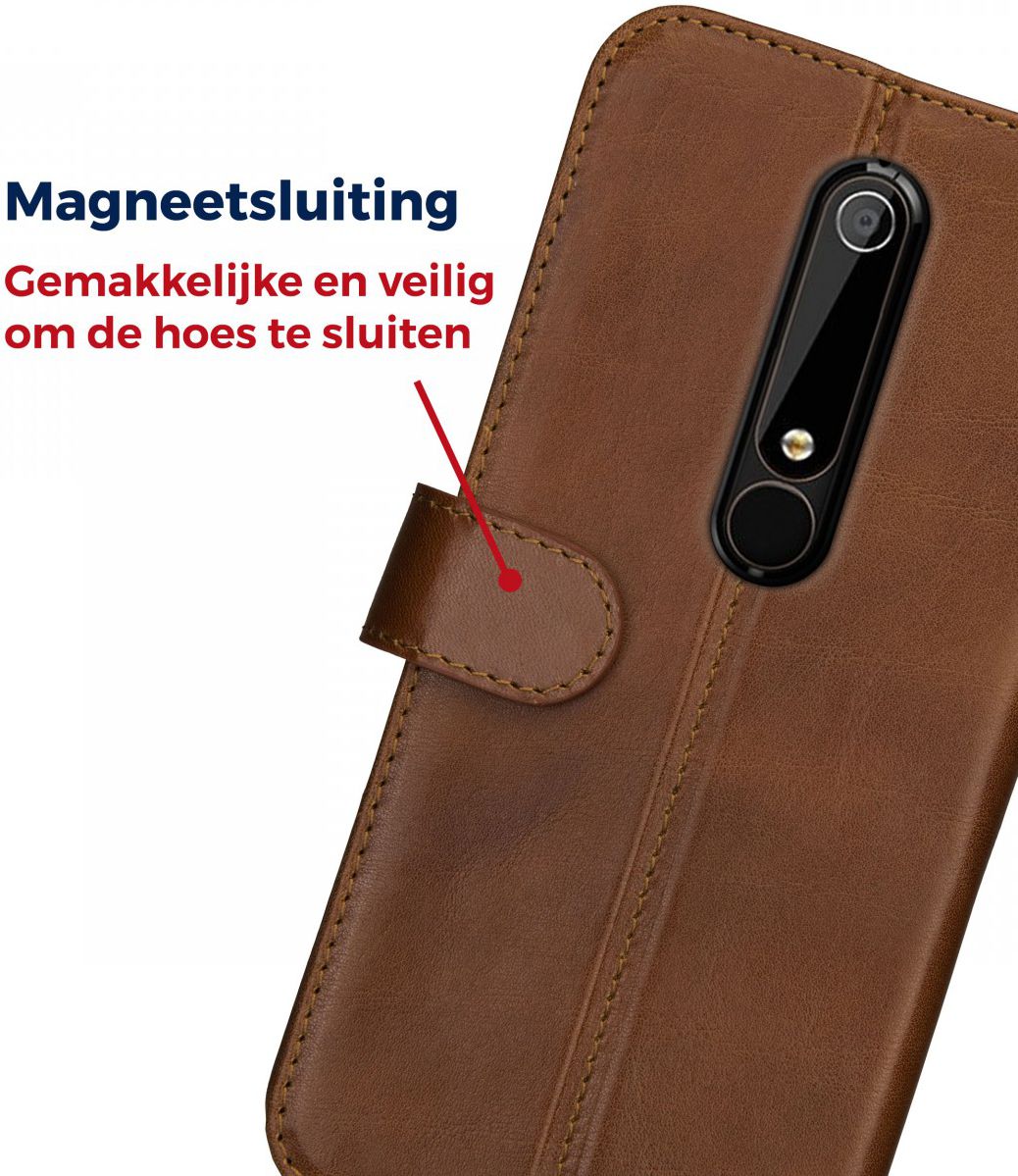 Rosso Deluxe Nokia 6 (2018) Hoesje Echt Leer Book Case Bruin afbeelding 10