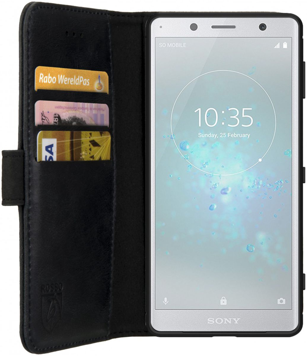 Rosso Deluxe Sony Xperia XZ2 Compact Hoesje Echt Leer Book Case Zwart afbeelding 5