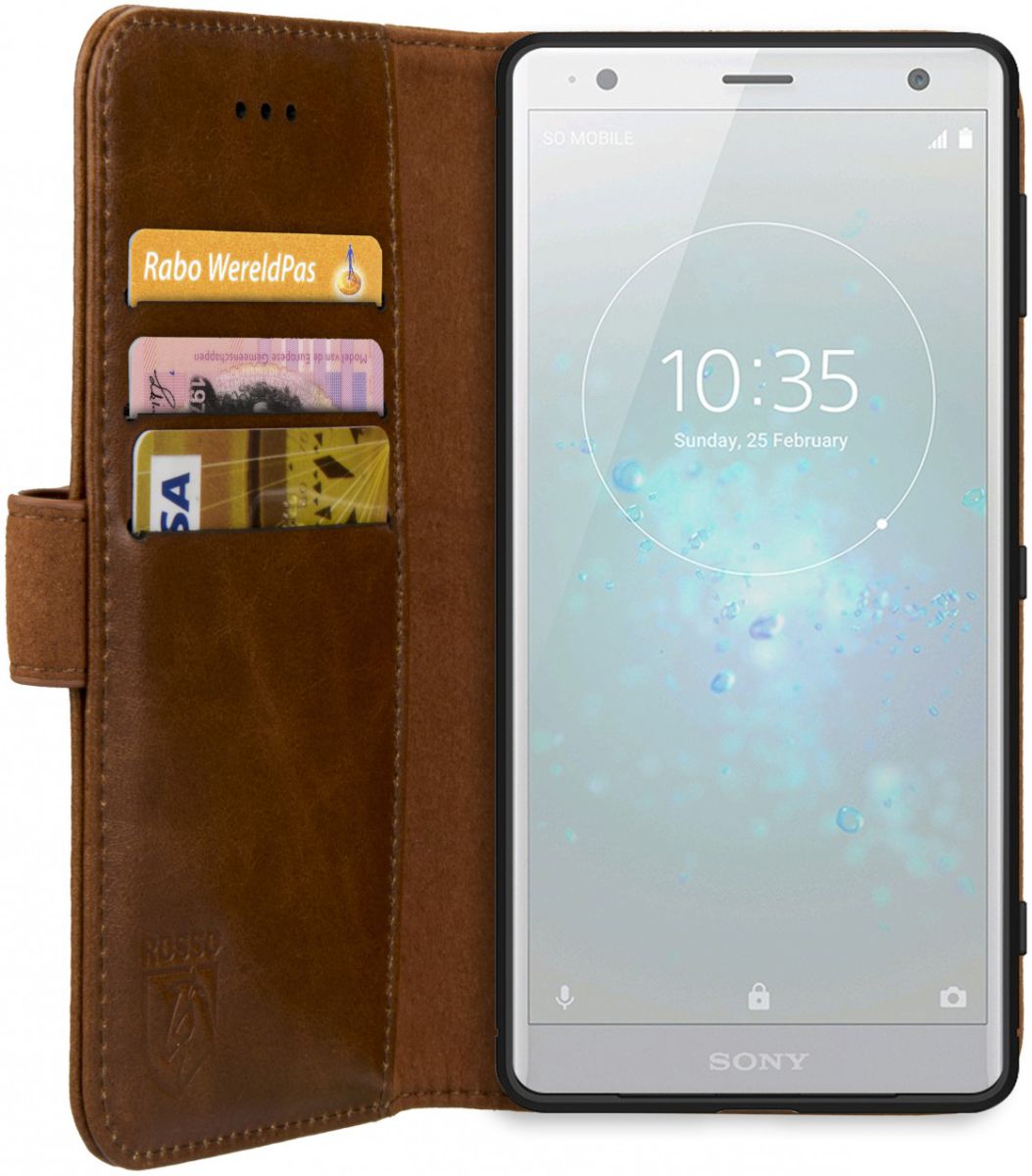 Rosso Deluxe Sony Xperia XZ2 Hoesje Echt Leer Book Case Bruin afbeelding 6