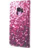 Samsung Galaxy S9 Portemonnee Print Hoesje met Lanyard Glitter Roze
