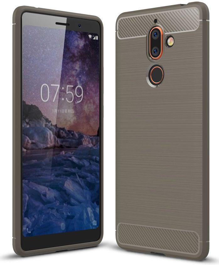 Nokia 7 Plus Geborsteld TPU Hoesje Grijs afbeelding 1