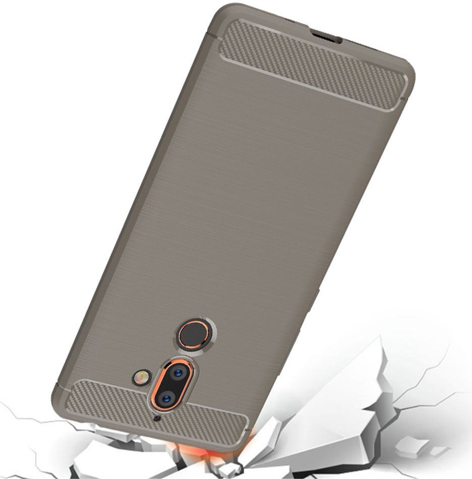 Nokia 7 Plus Geborsteld TPU Hoesje Grijs afbeelding 2