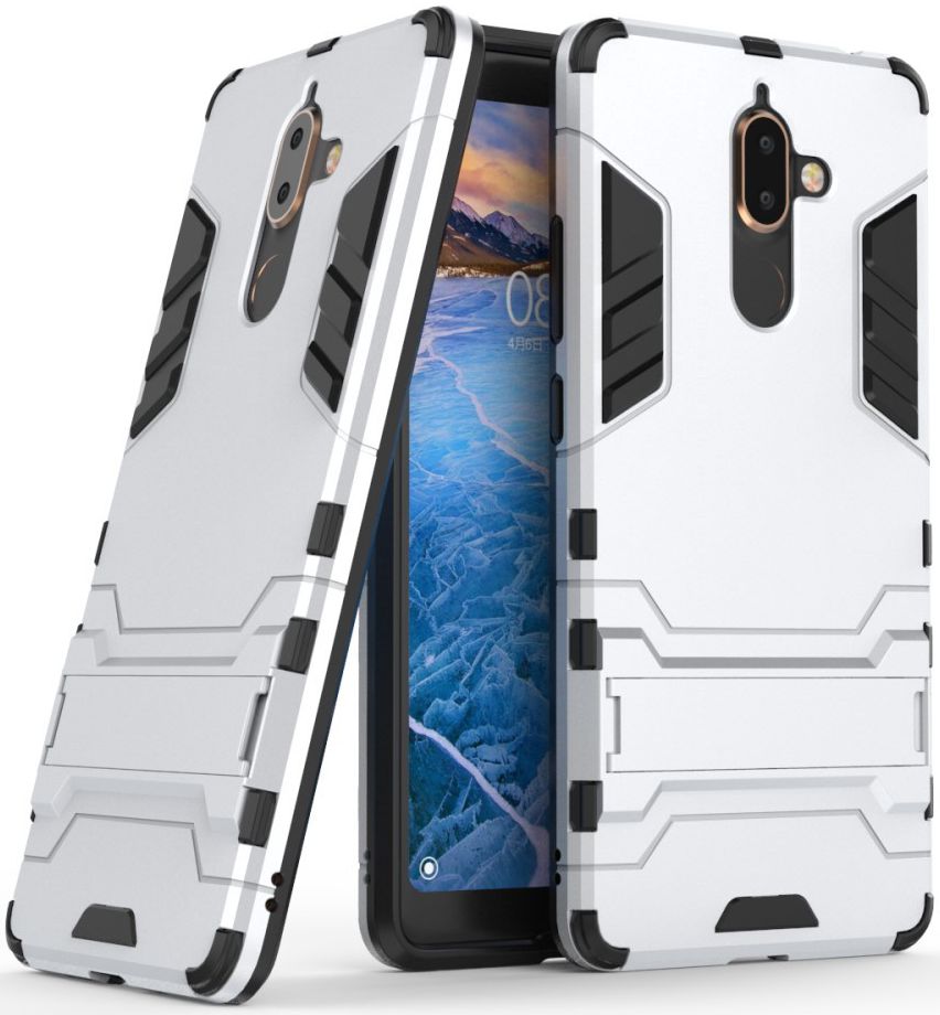 Nokia 7 Plus Hybride Kickstand Cover Zilver afbeelding 1