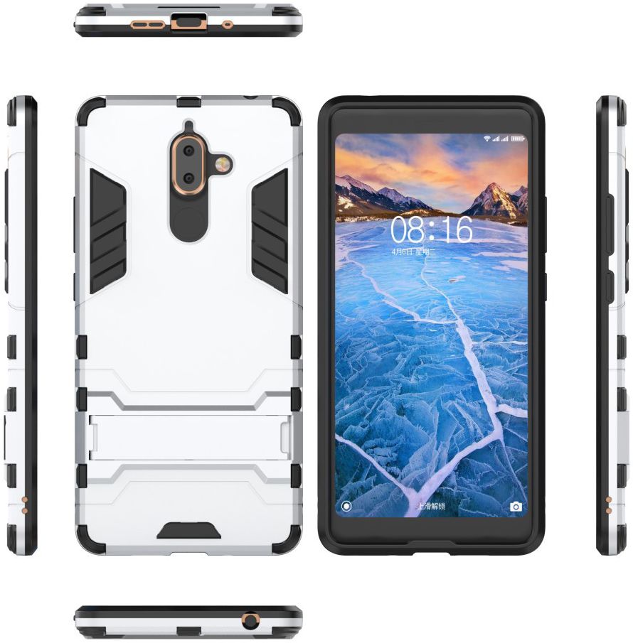 Nokia 7 Plus Hybride Kickstand Cover Zilver afbeelding 3