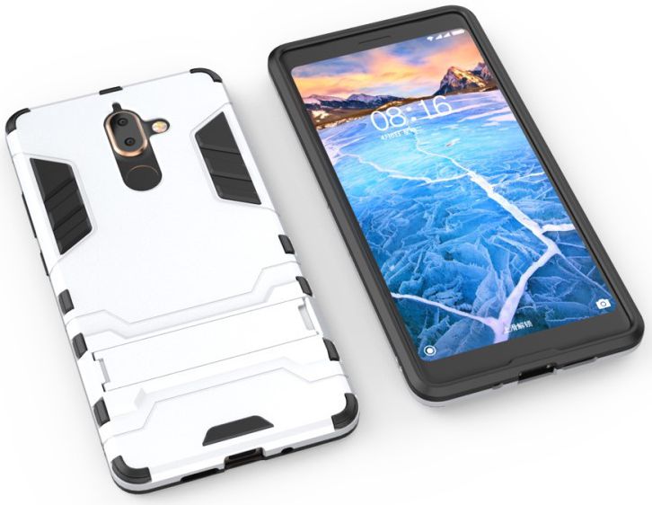 Nokia 7 Plus Hybride Kickstand Cover Zilver afbeelding 4