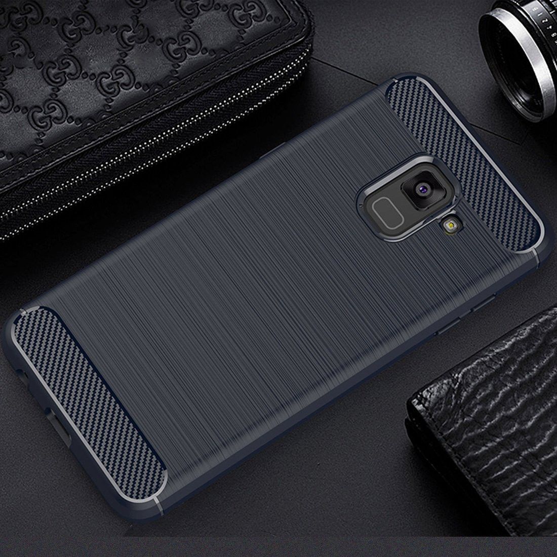 Samsung Galaxy A8 (2018) Geborsteld TPU Hoesje Blauw afbeelding 2