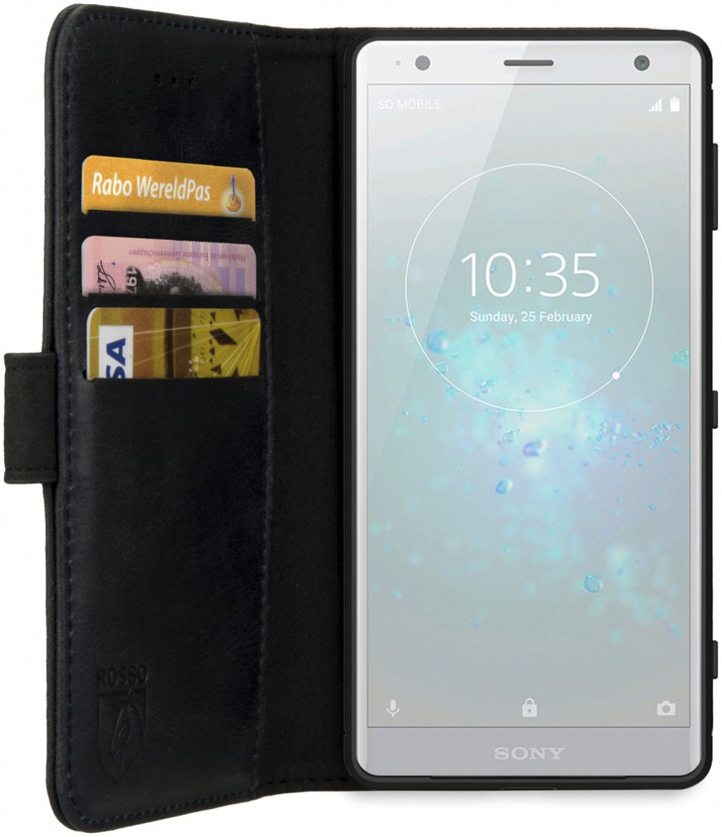 Rosso Deluxe Sony Xperia XZ2 Hoesje Echt Leer Book Case Zwart afbeelding 6