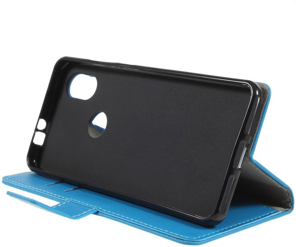 Wiko View 2 Lederen Wallet Stand Hoesje Blauw afbeelding 4