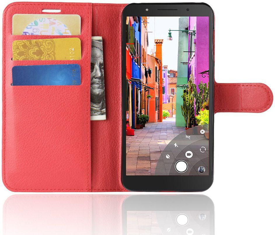 Alcatel 1C Lederen Wallet Stand Hoesje Rood afbeelding 2