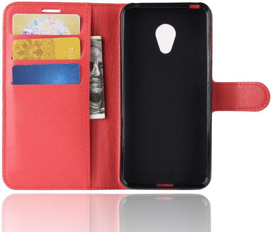 Alcatel 1C Lederen Wallet Stand Hoesje Rood afbeelding 4
