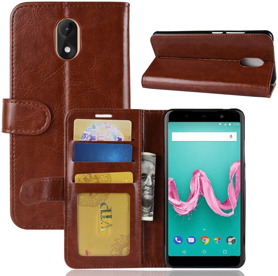 Wiko Lenny 5 Lederen Wallet Hoesje Bruin afbeelding 2