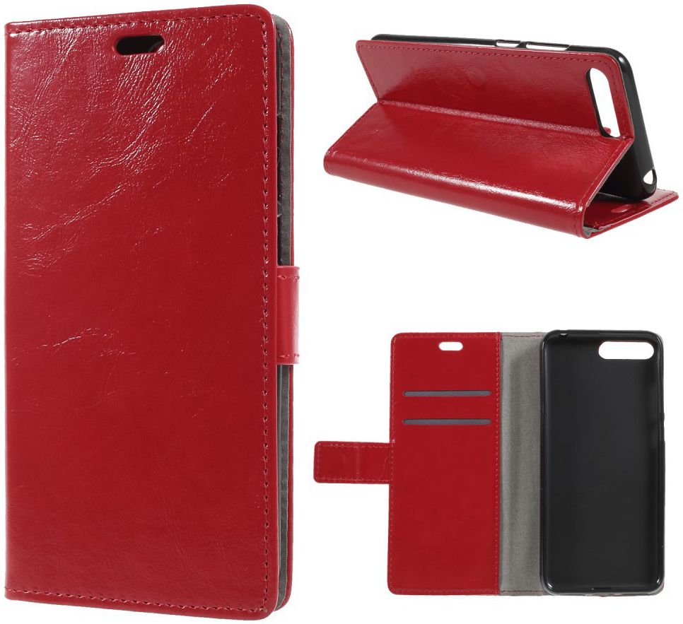Huawei Y6 (2018) Lederen Wallet Stand Hoesje Rood afbeelding 1