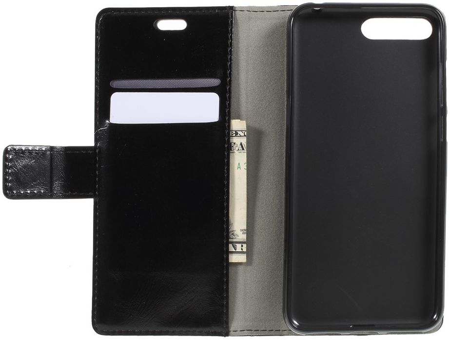 Huawei Y6 (2018) Lederen Wallet Stand Hoesje Zwart afbeelding 1