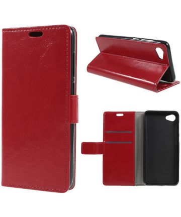HTC Desire 12 Lederen Wallet Stand Hoesje Rood Hoesjes