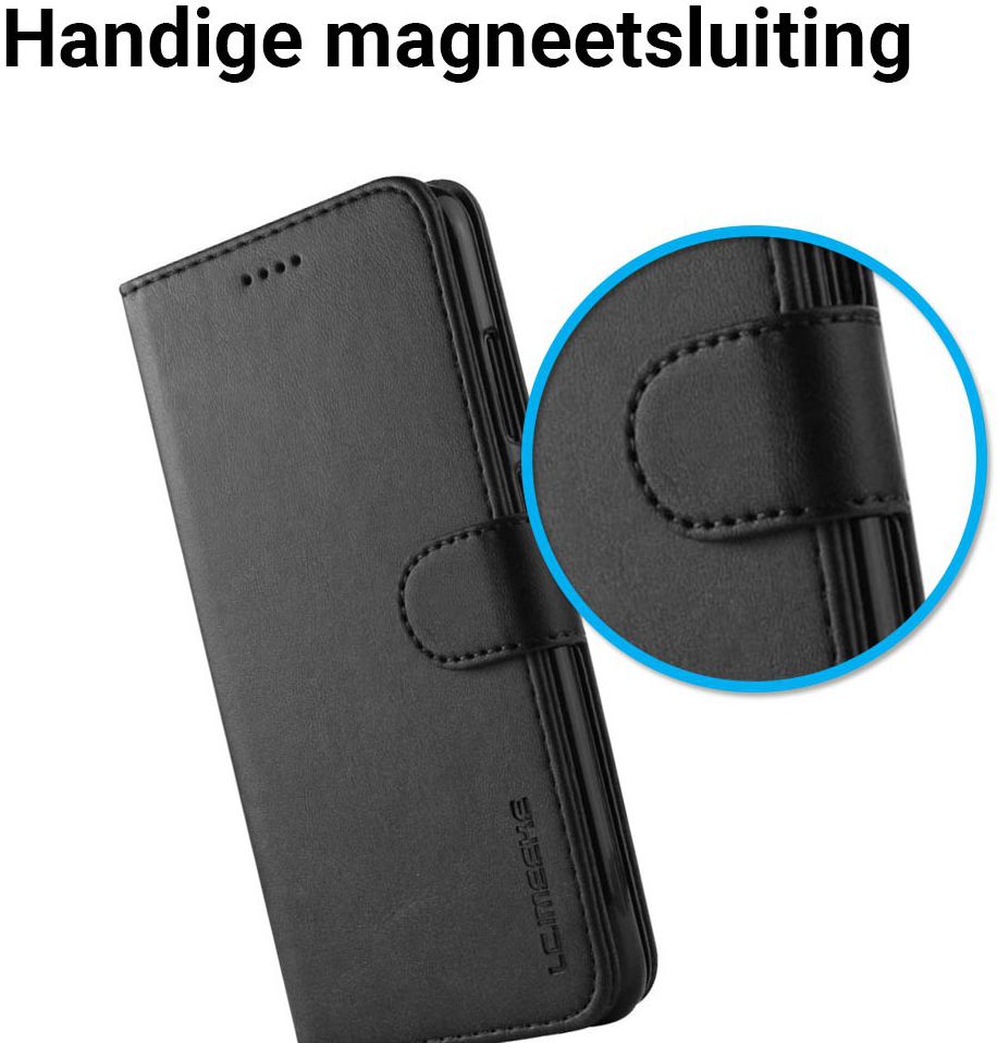 Huawei P20 Pro Lederen Portemonnee Stand Bookcase Hoesje Zwart afbeelding 4