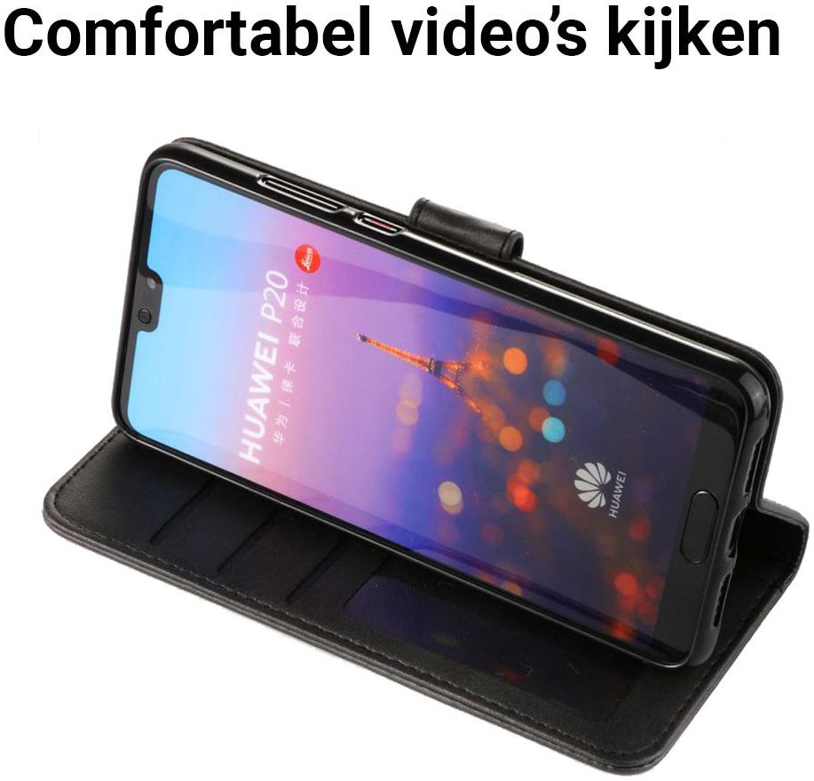 Huawei P20 Pro Lederen Portemonnee Stand Bookcase Hoesje Zwart afbeelding 5