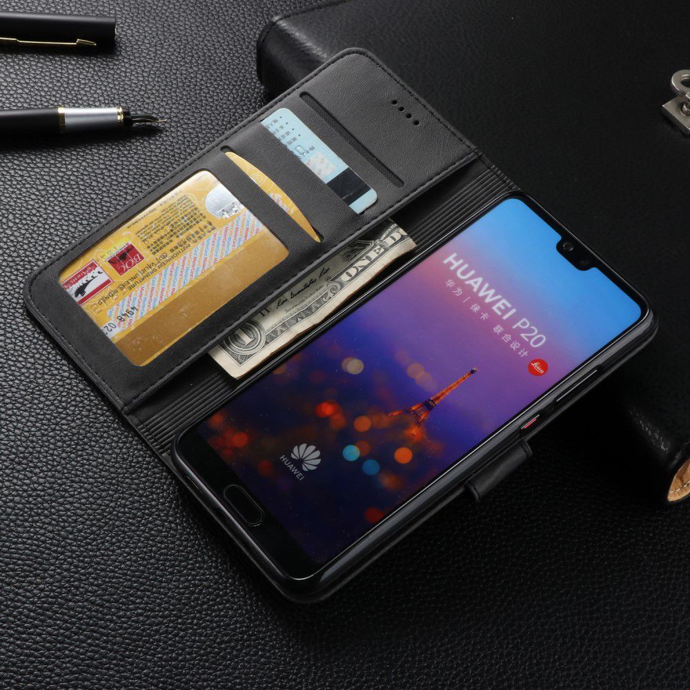 Huawei P20 Pro Lederen Portemonnee Stand Bookcase Hoesje Zwart afbeelding 9