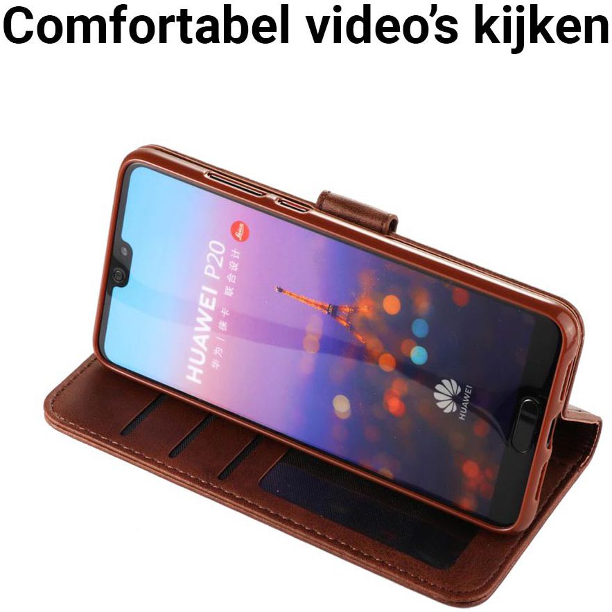 Huawei P20 Pro Lederen Portemonnee Stand Bookcase Hoesje Bruin afbeelding 6